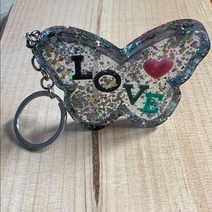 Handmade Butterfly Keychain – “Love” Letters and Glitter Border Butterfly.